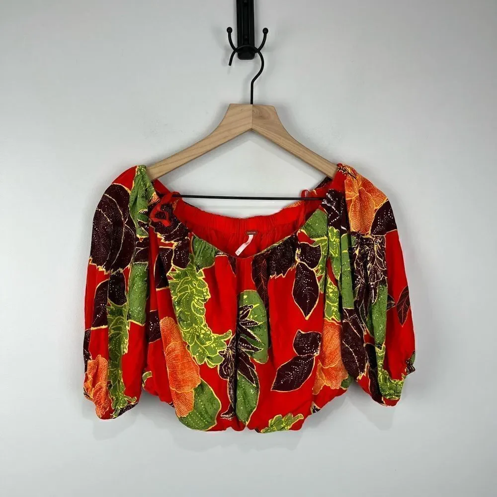 Free People Bright Red Orange Crop Top with sprint XS